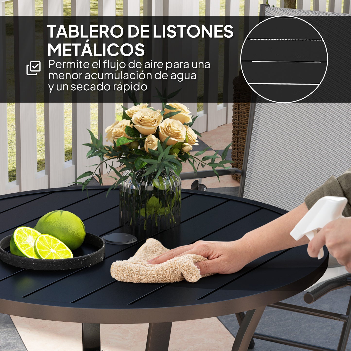Outsunny Mesa De Jardín Exterior Con Orificio Para Sombrilla Ø90x73 Cm Negro_5
