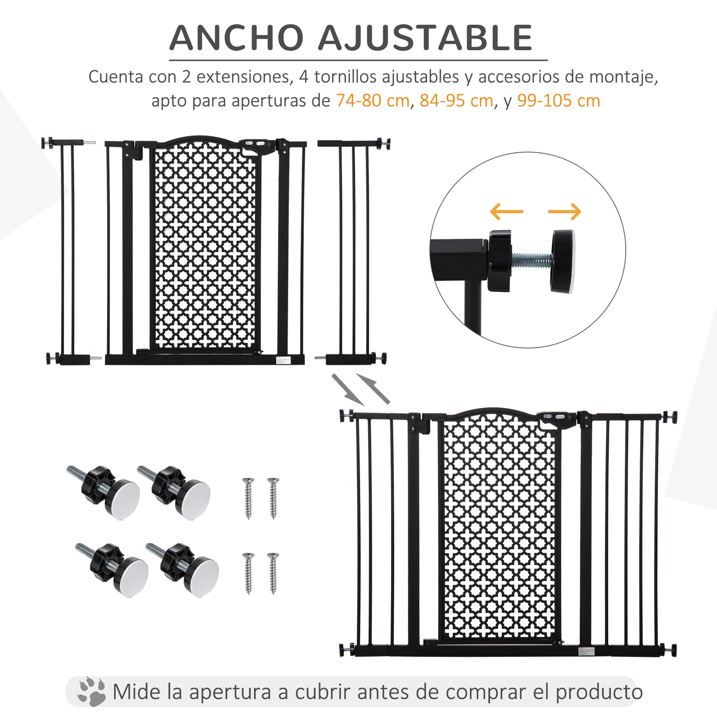 Pawhut Barrera De Seguridad De Perros Puertas Escaleras 74-105 Cm 2 Extensiones_5