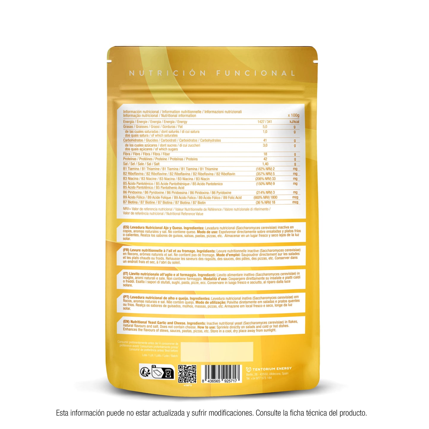 Levedura nutricional com sabor a alho e queijo Energy Feelings 1 kg