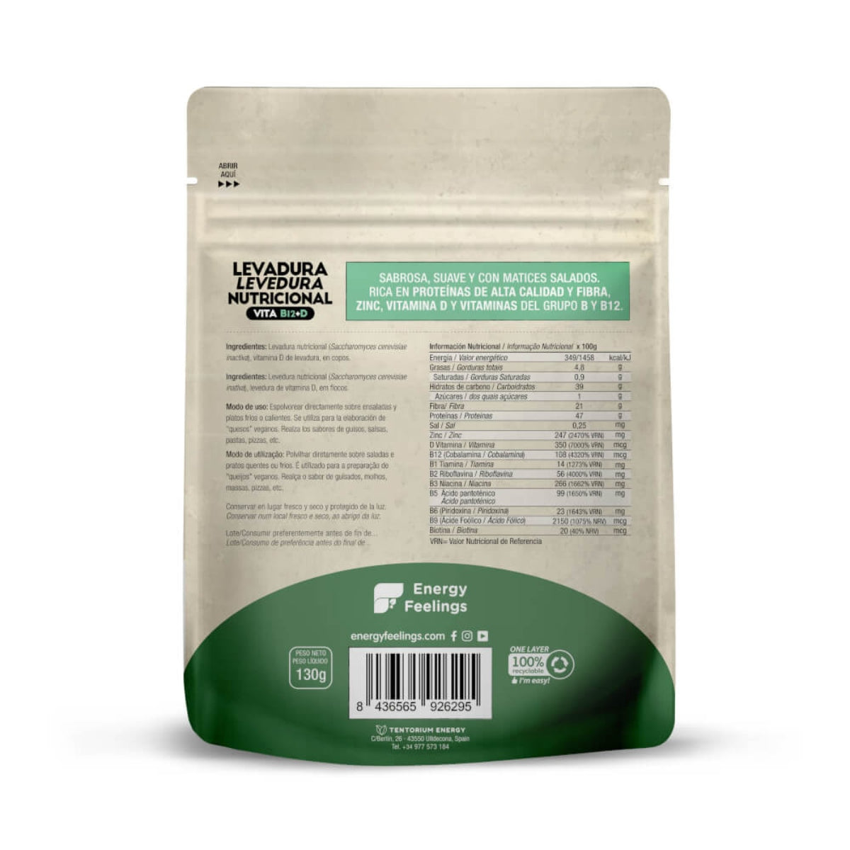 Levedura nutricional vitamina B12+D, Energy Feelings, flocos 130g