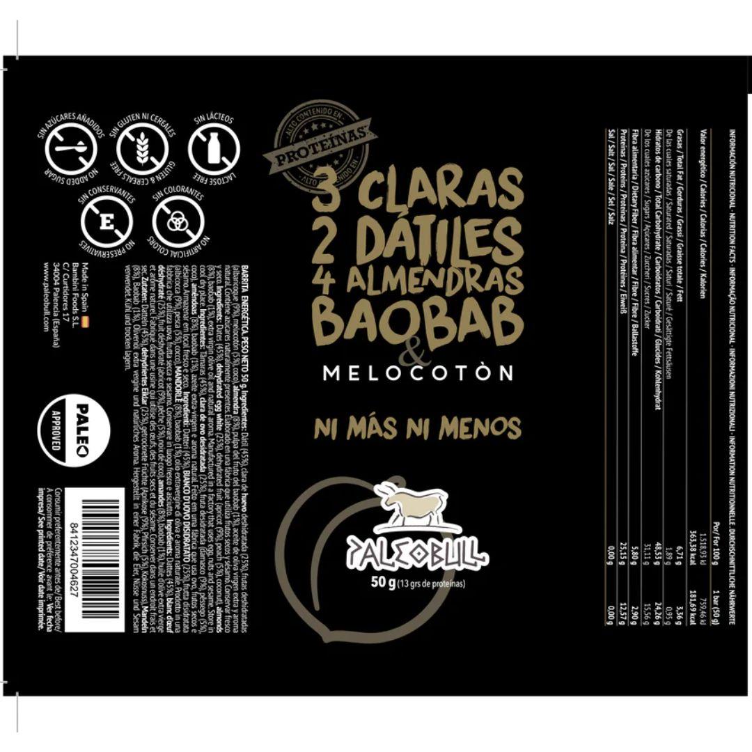 Paleobull Muscle Bar Barra Energética de Pêssego, Tâmaras e Amêndoas 50g