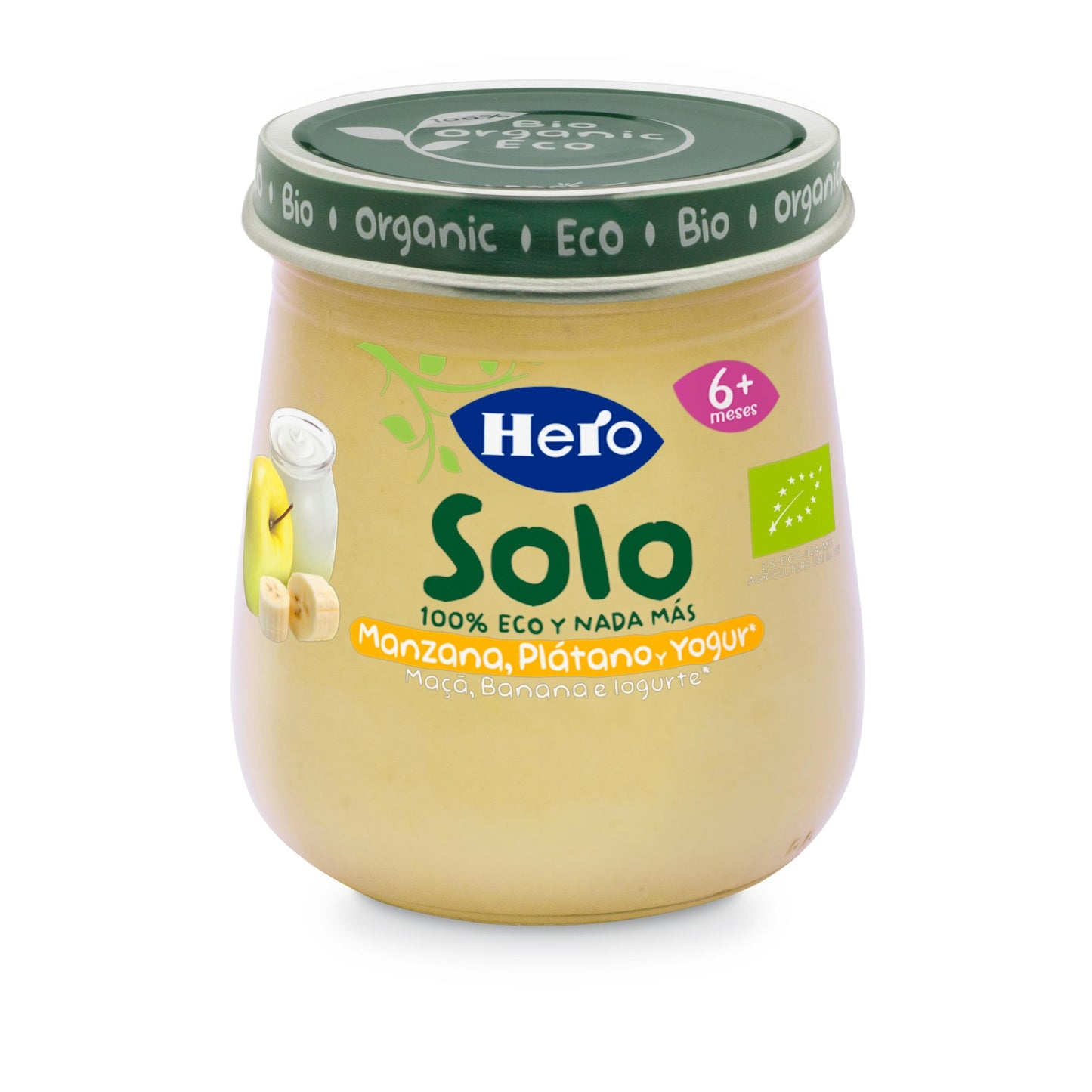 Pote de Maçã, Banana e Iogurte Biológico 120 g - Hero Baby
