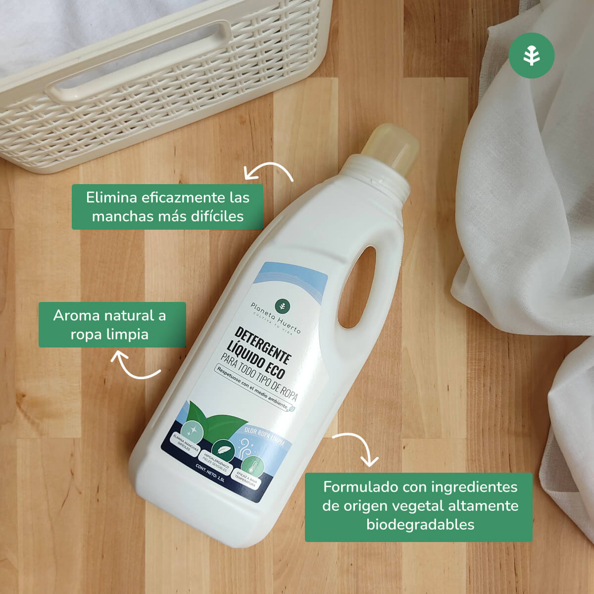 Embalagem de 6 detergentes líquidos para roupa ecológicos com aroma natural para roupa limpa, Planeta Huerto, 1,5 litros