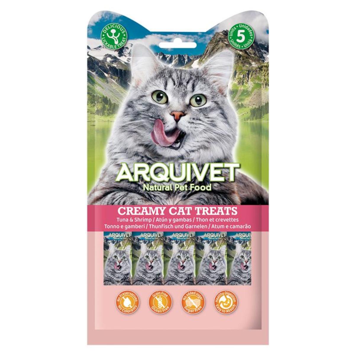 Petisco cremoso para gatos Arquivet Atum e camarão 5x14 g