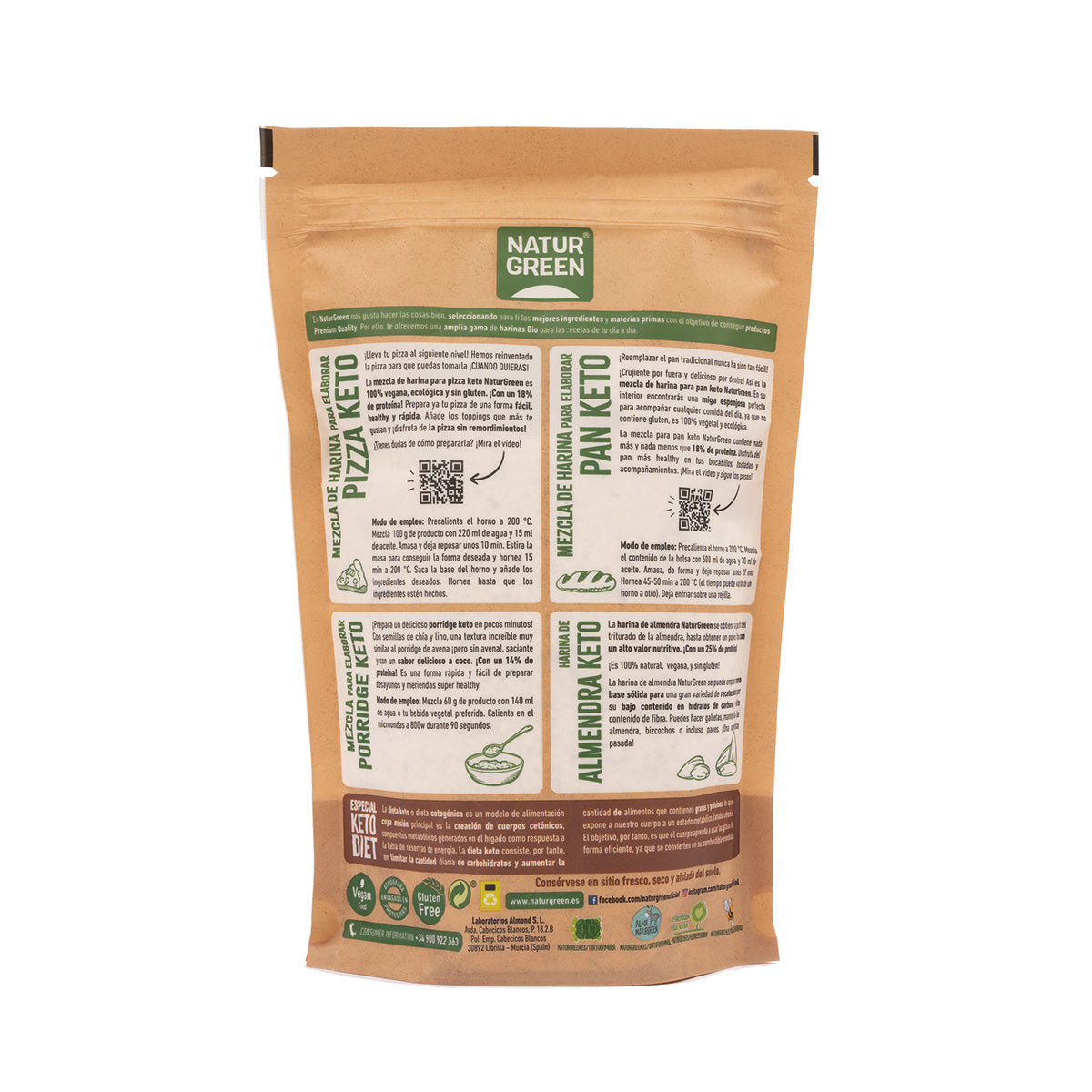 Mistura de farinha para pão cetogénica sem glúten NaturGreen 400g