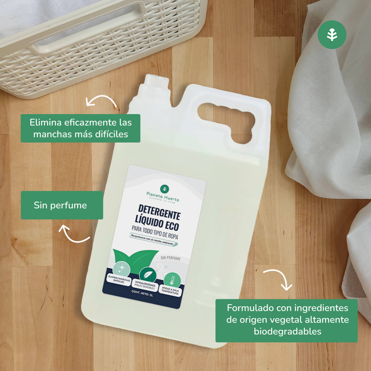 Detergente líquido para roupa Planeta Huerto ECO sem perfume 5 litros