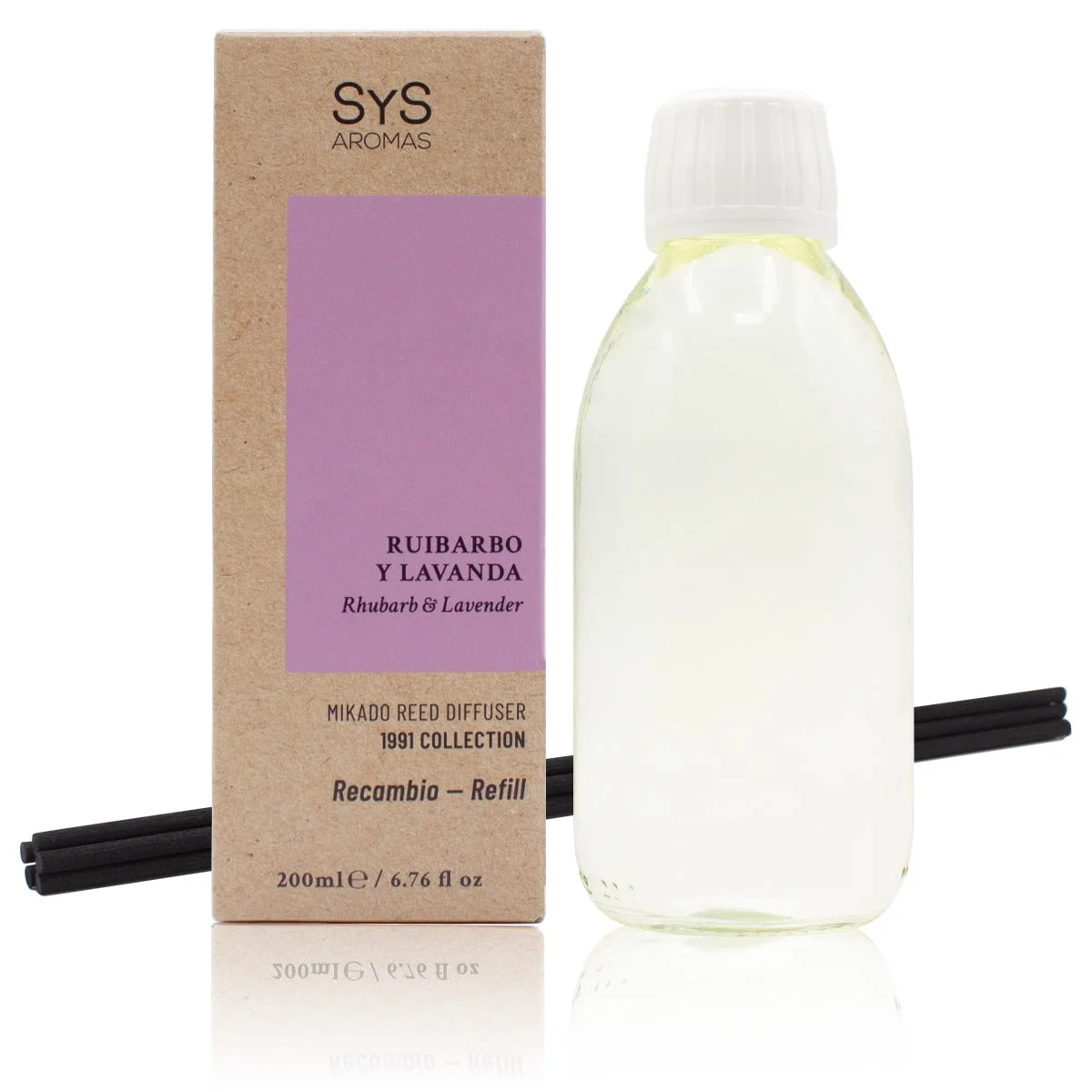 Recambio Mikado Ruibarbo y Lavanda 1991 200 ml con Varillas | Aroma Fresco y Floral | Refill Difusor | Larga Duración_0