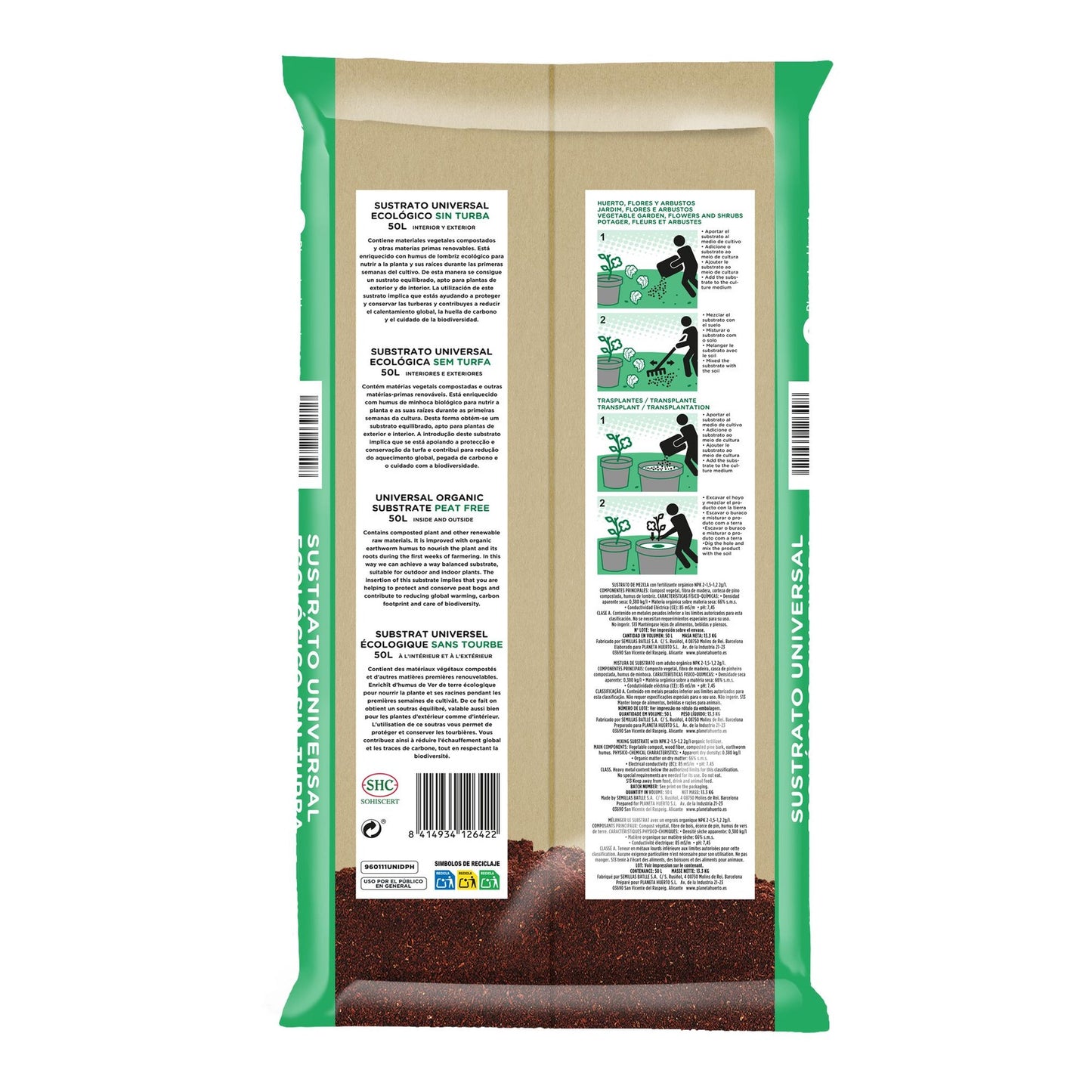 Substrato Universal Sem Turfa ECO Planeta Huerto 50 L