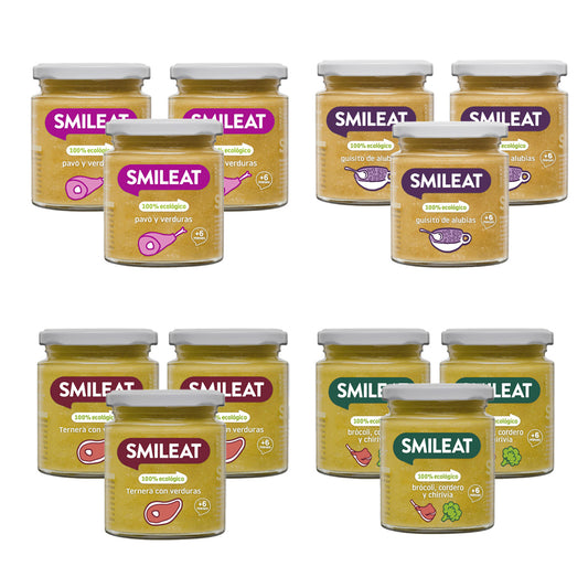 Embalagem x12 frascos para carne e legumes 6m+ Smileat