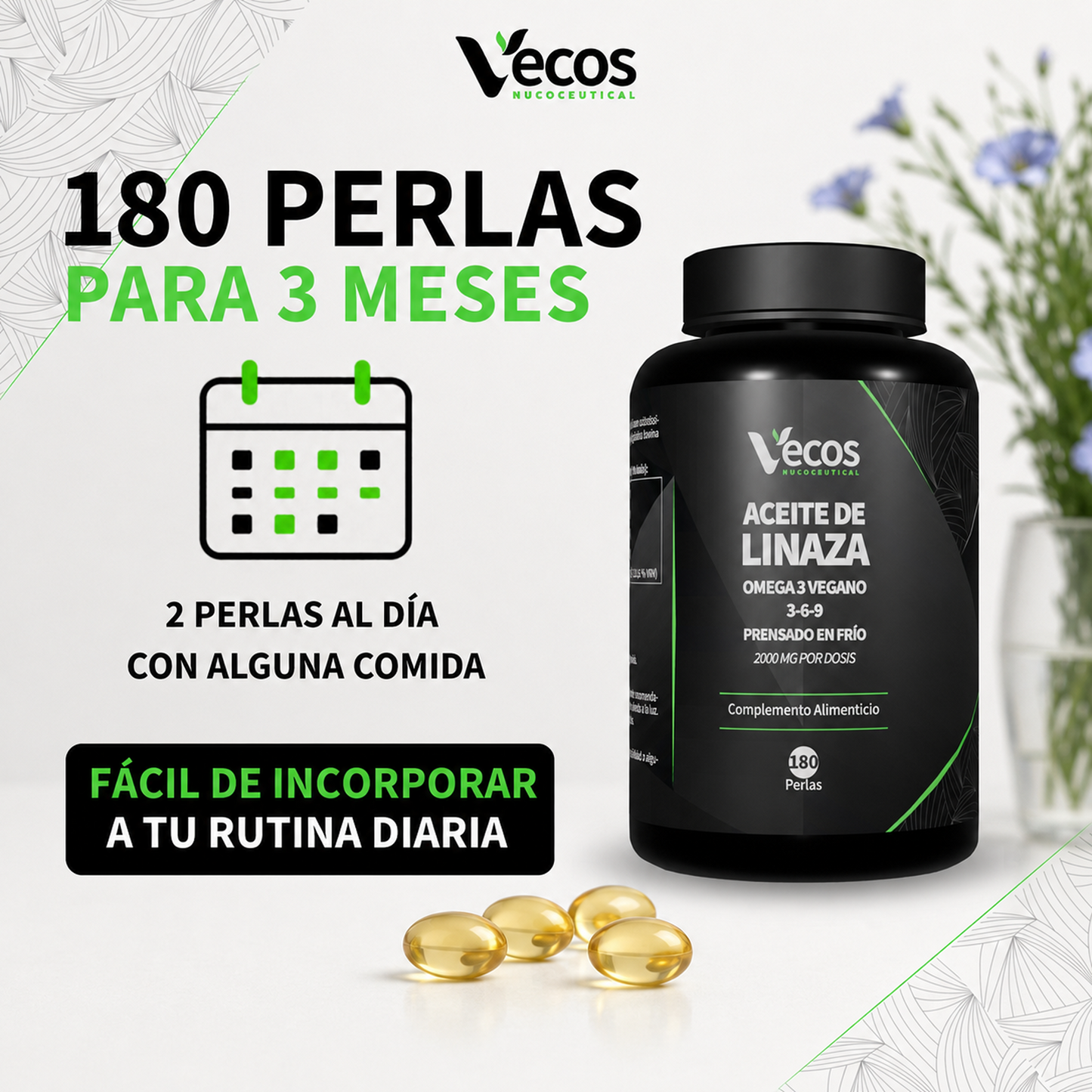 Aceite De Linaza 2000 Mg Vecos 180 Perlas | Corazón, Colesterol Y Antioxidante | Rico En Omega-3 De Origen Vegetal_3