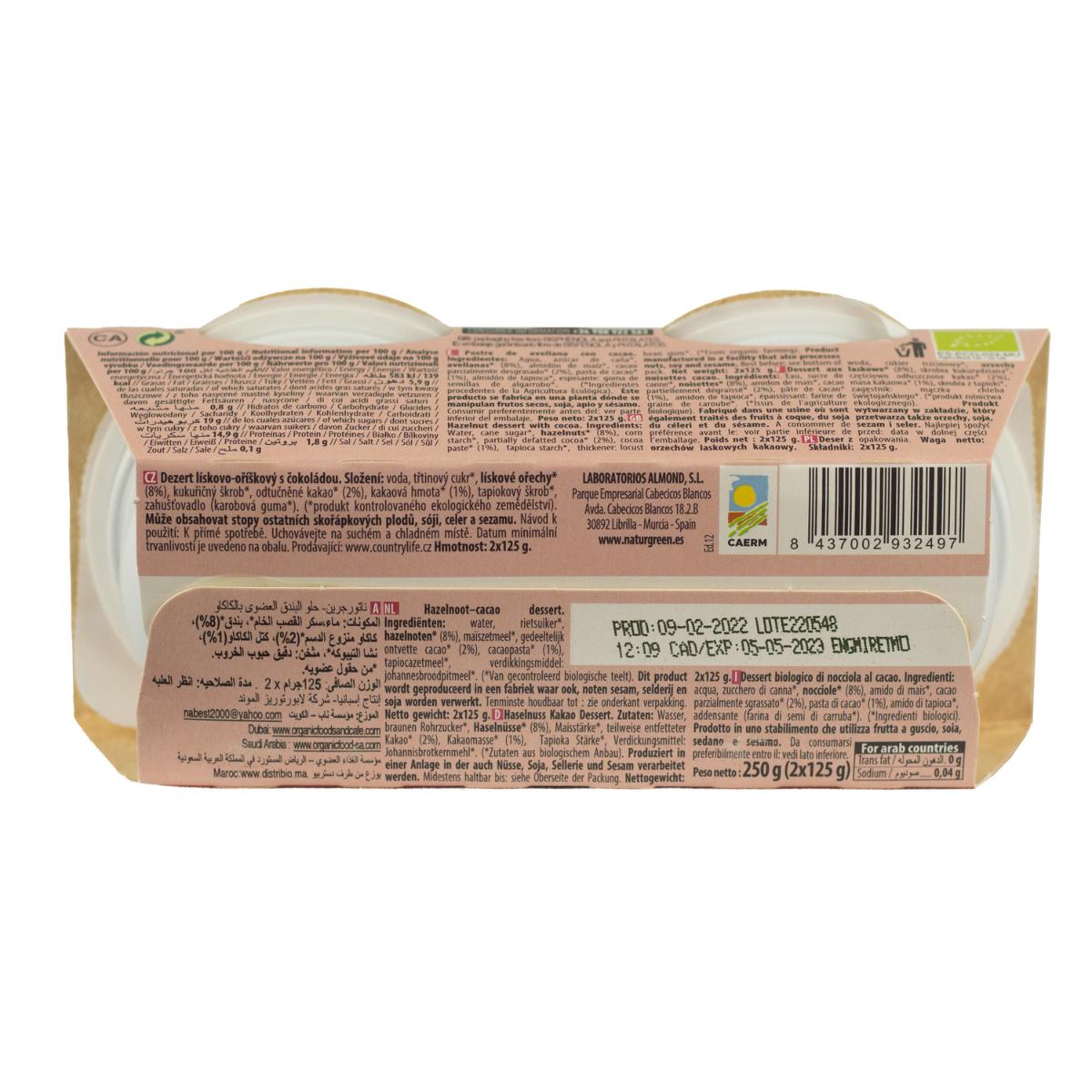 Sobremesa de Avelã e Cacau NaturGreen, 2 x 125 g