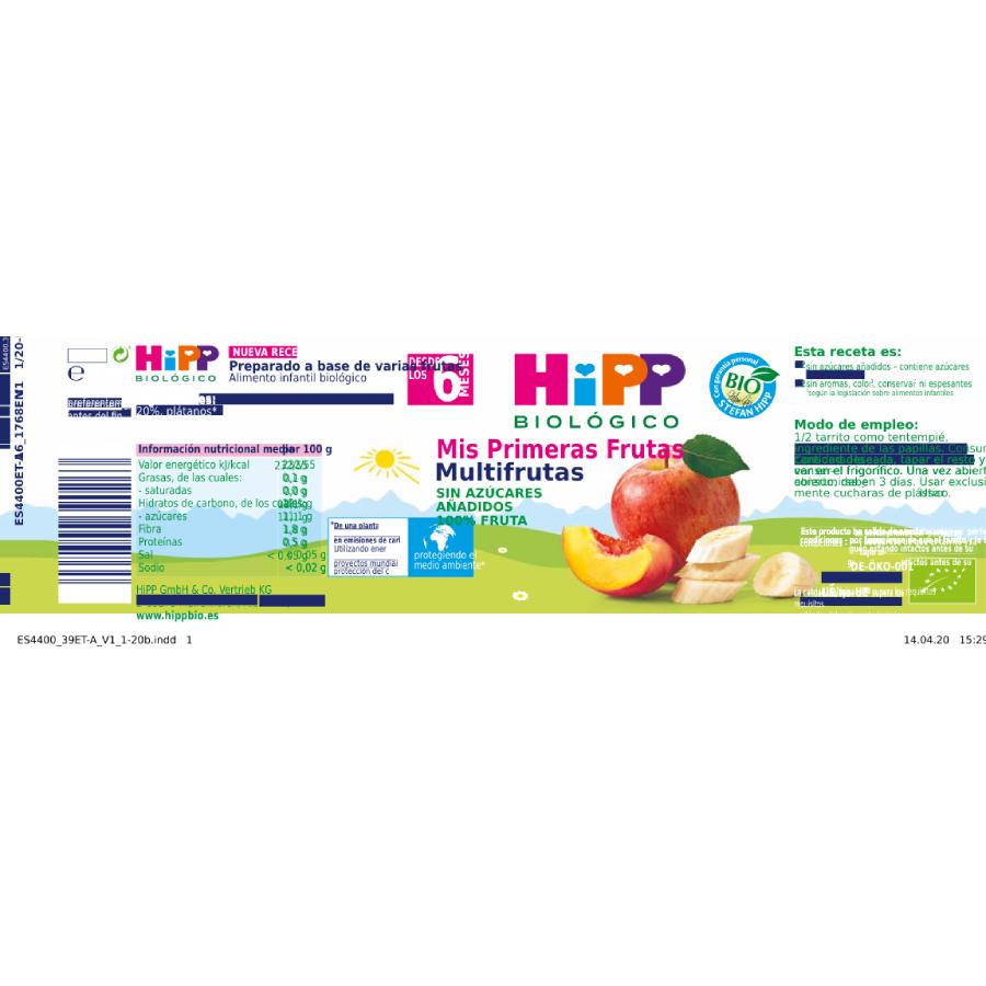 Embalagem x 3 Multifrutas Biológicas Pote Biológico + 6 Meses HiPP 190 g