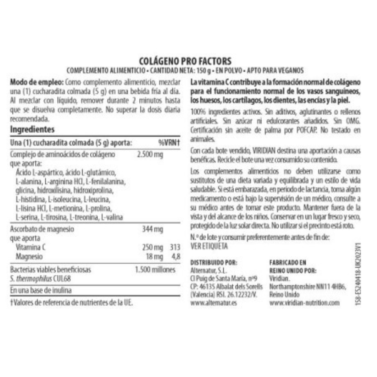 Profactors Viridian Colagénio 150 g