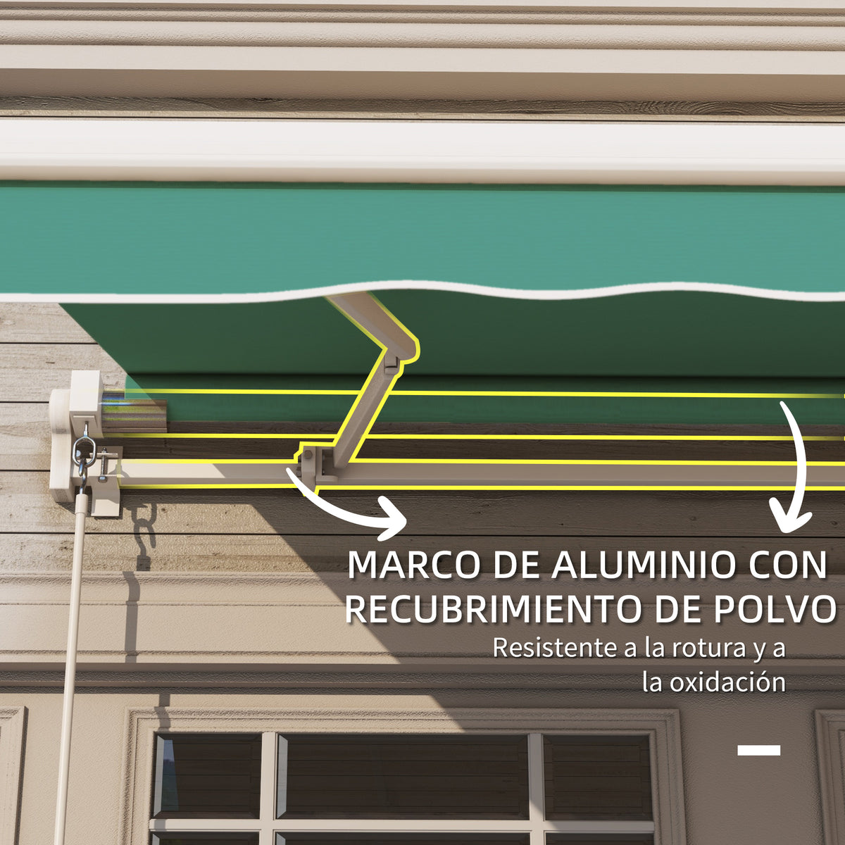 Toldo Manual Retráctil Outsunny Poliéster, Aluminio Verde 295x245x151.5 Cm_5