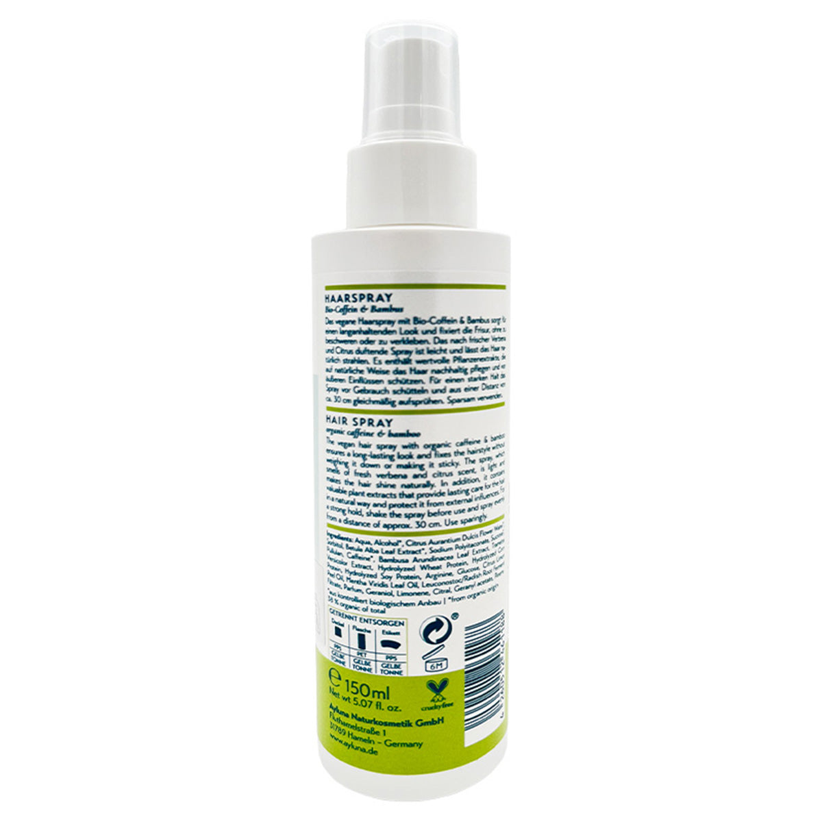 Spray de styling orgânico Ayluna com cafeína e bambu, 150 ml