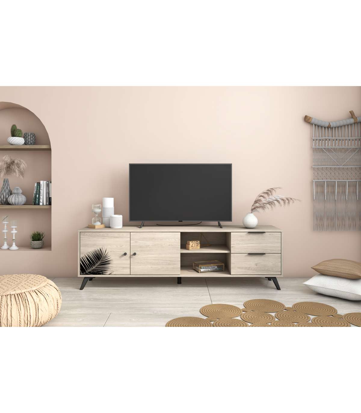 Mueble Tv 2 Puertas 2 Cajones Acabado Sahara/serigrafía, 53.1cm(alto) 180.5cm(ancho) 40c_5
