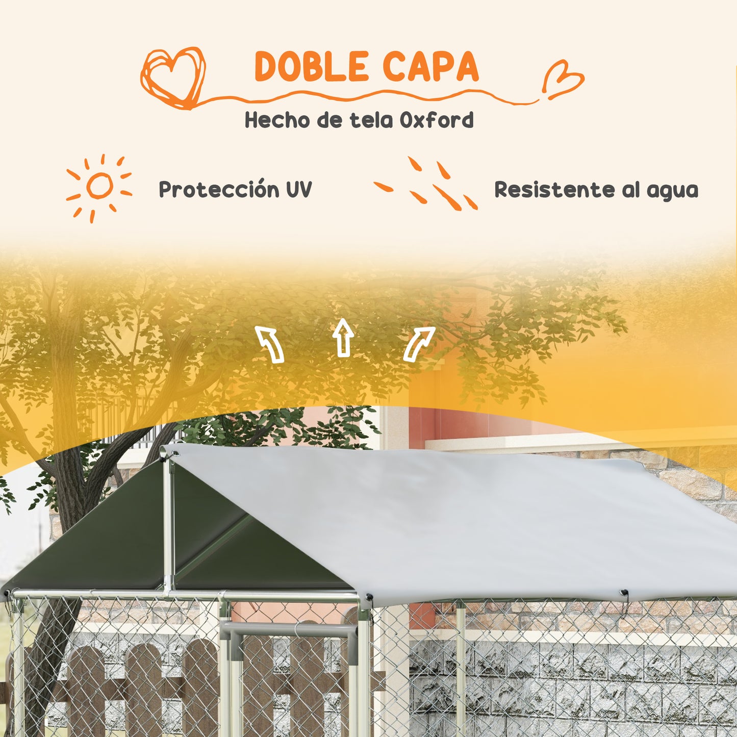 Pawhut Perrera De Acero Con Toldo Impermeable Y Anti-uv 200x200x237 Cm Plata_5