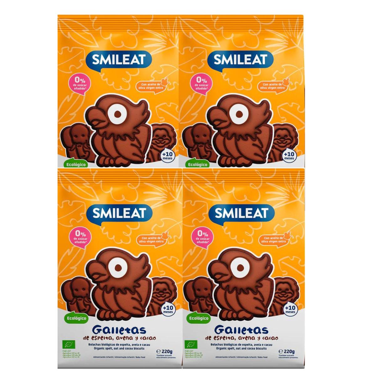 Pack de 4 bolachas Smileat ECO 220g de espelta, aveia e cacau