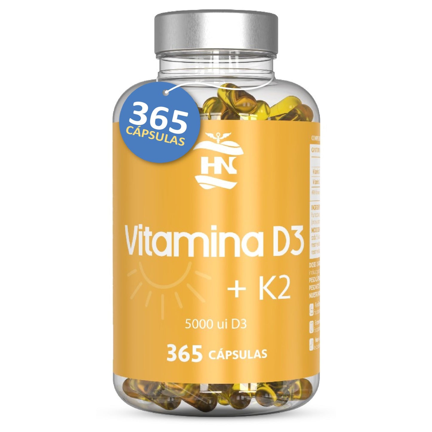 Vitamina D (5000 Ui) - 365 Cápsulas De Vitamina D3 K2 – Altamente Concentrada. Favorece La Función Inmunológica Y Ósea_0