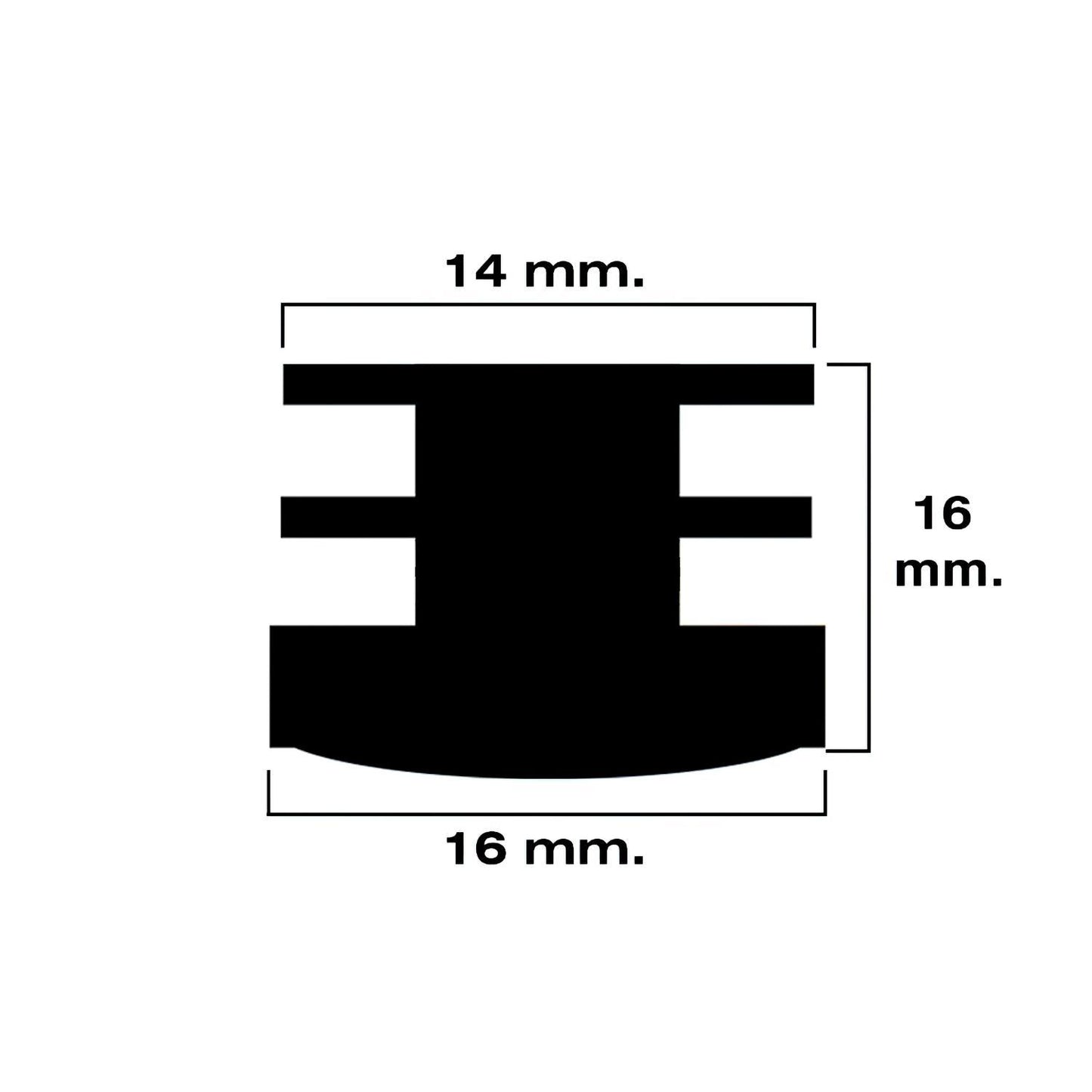 Contera Redonda Interior Negra 16mm. Blister 4 Piezas.