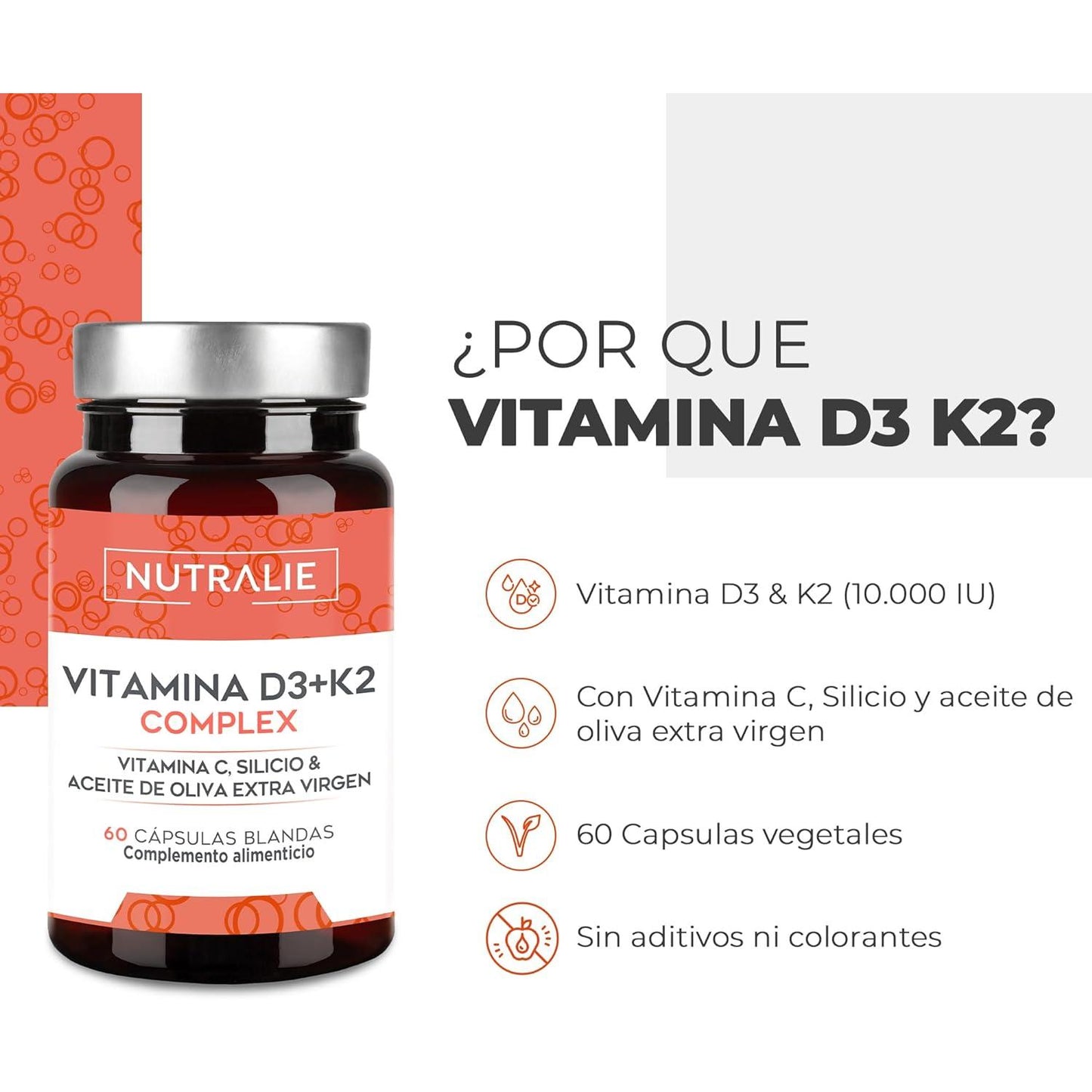 Nutralie Complexo Vitamina D3+K2 10000 UI + Vit C 60 cápsulas