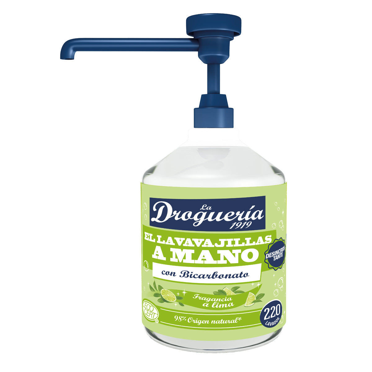 Detergente líquido para louça diluído em bicarbonato de sódio, fragrância de limão, dispensador LA DROGUERIA 1919, 500 ml