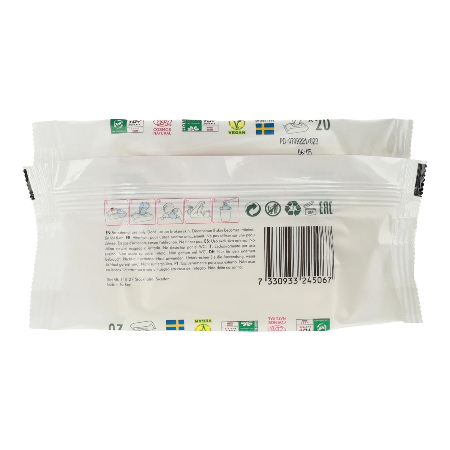 Toalhetes humedecidos tamanho viagem Naty 20 unidades