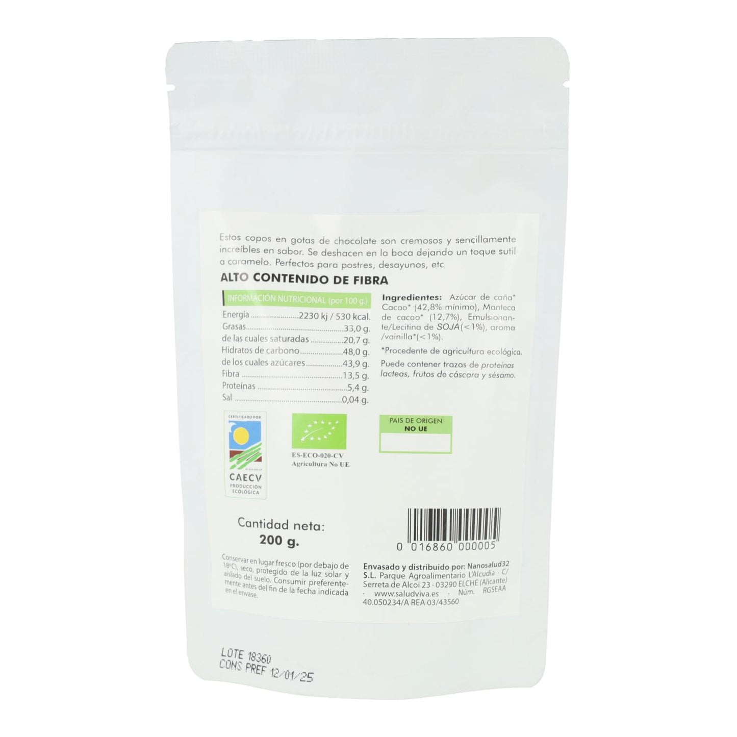 Flocos de chocolate cru Eco Salud Viva 200 g