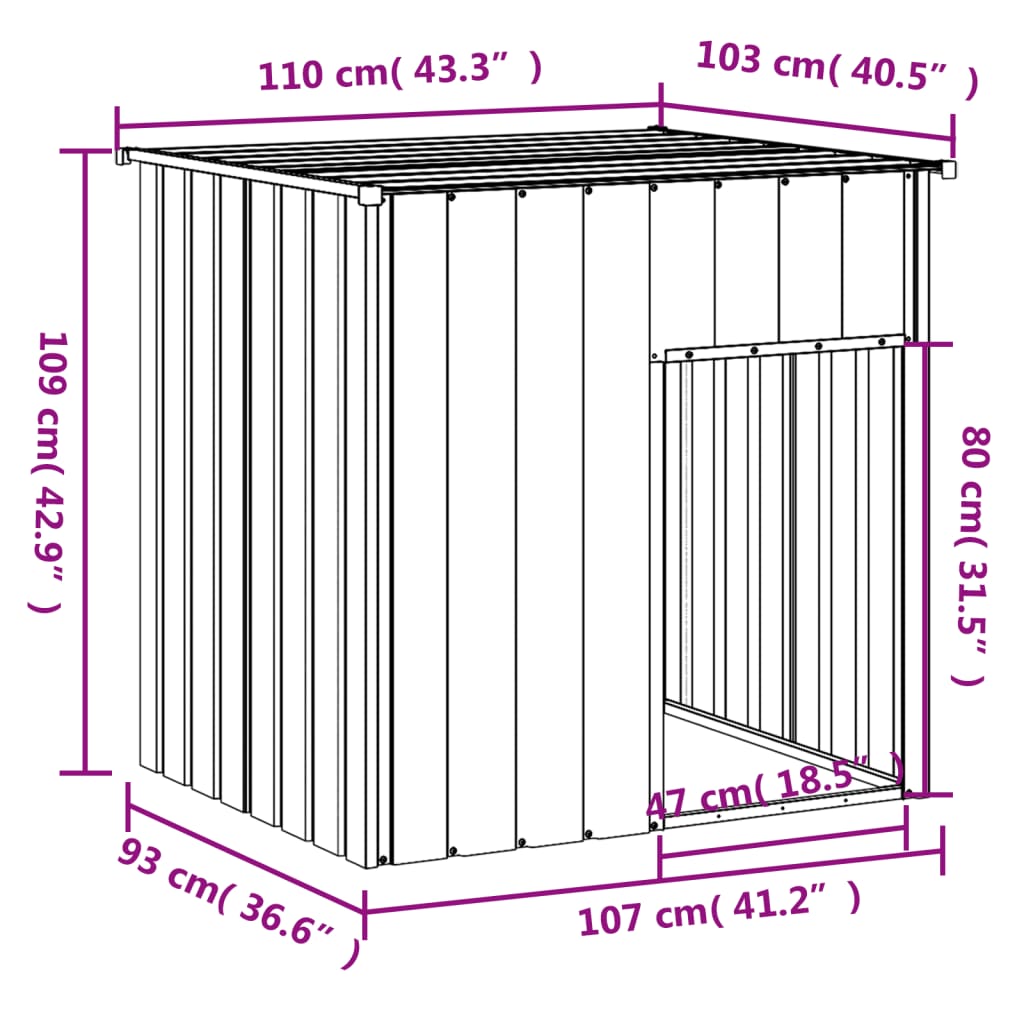 Caseta Para Perro Con Techo, Gris Claro, 110 X 103 X 109 Cm, Acero Galvanizado_4