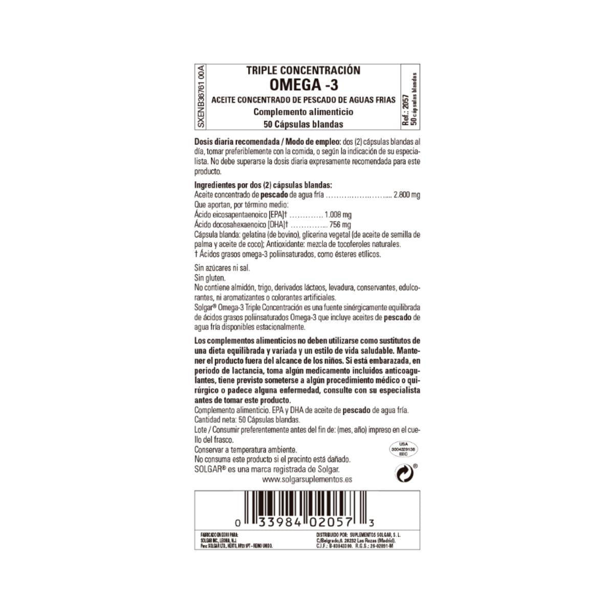 Ómega 3 Tripla Concentração Solgar 50 cápsulas