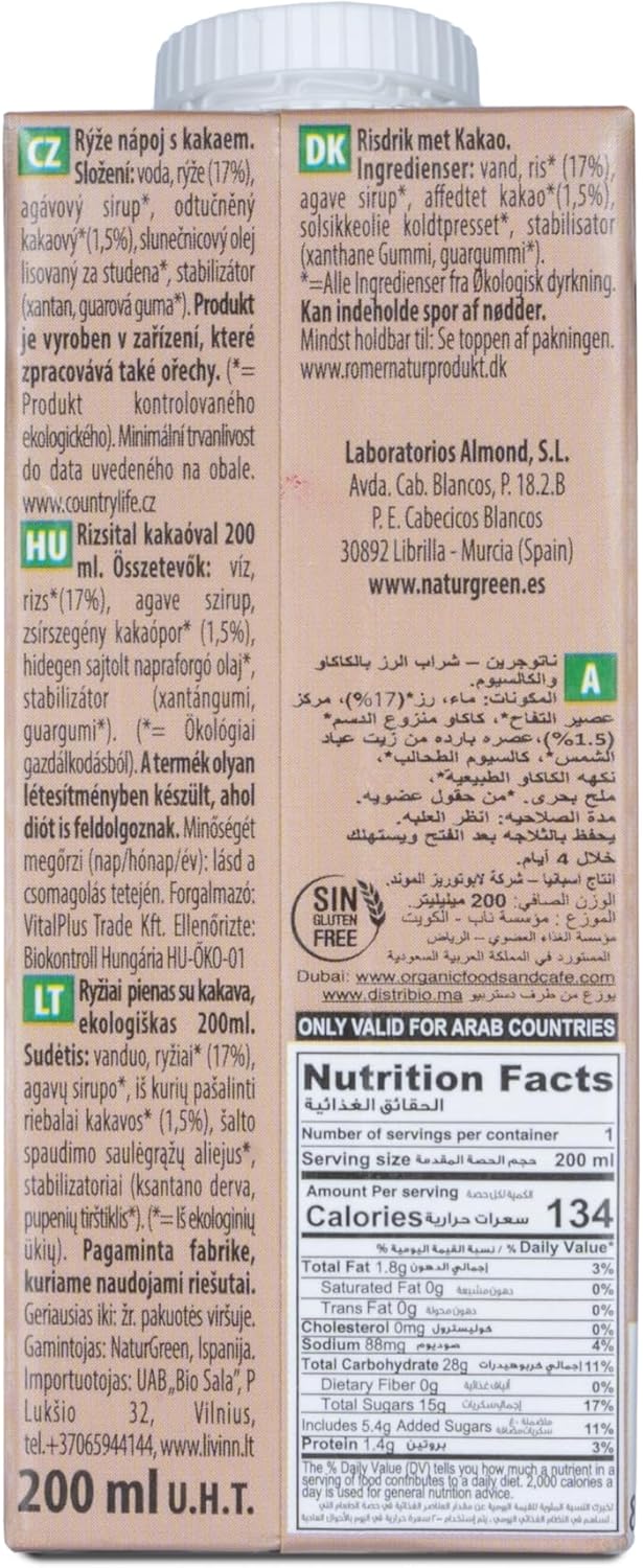 Bebida de Cacau e Arroz Biológico NaturGreen 200 ml