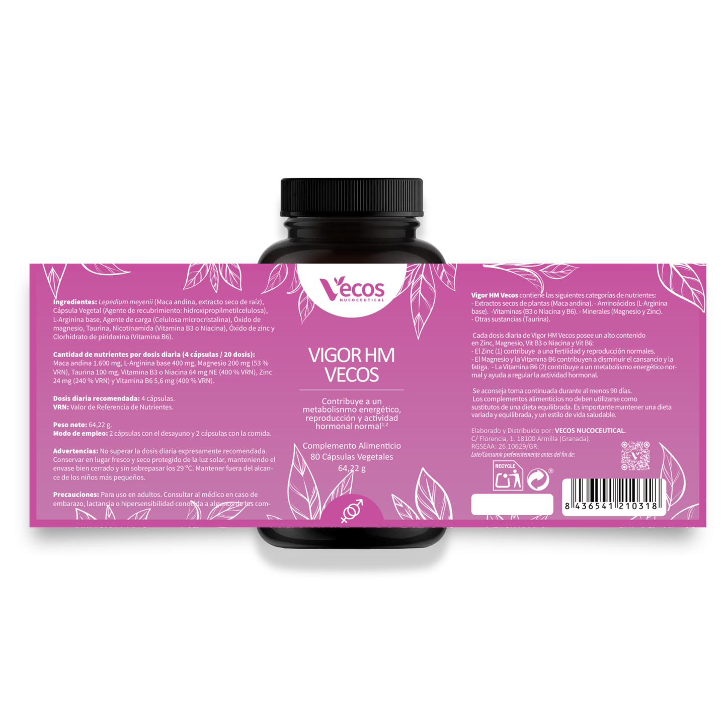 Vigor HM VECOS (80 cápsulas) | Energía y Vitalidad Sexual natural en Pareja | Zinc, Maca Andina y L-Arginina_1