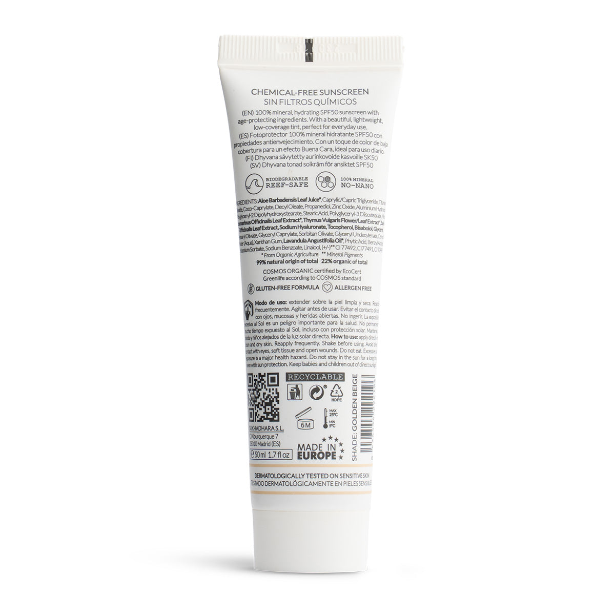 Solar SPF50 ECO Color con ácido hialurónico Dhyanva 50ml