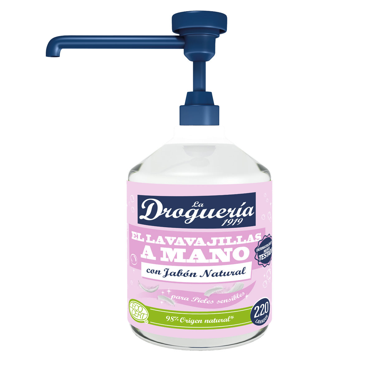 Detergente líquido para lavar a loiça à mão diluído com dispensador de sabão natural para peles sensíveis LA DROGUERIA 1919 500 ml