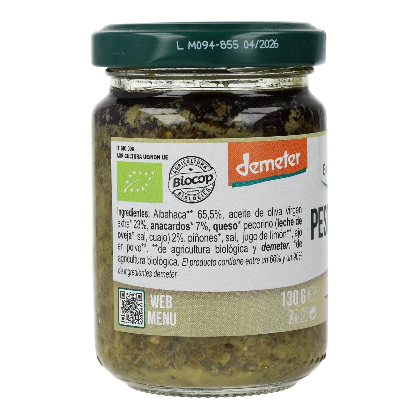 Demeter Organica Italia Pesto de Manjericão Verde com Pecorino e Castanha de Caju 130g