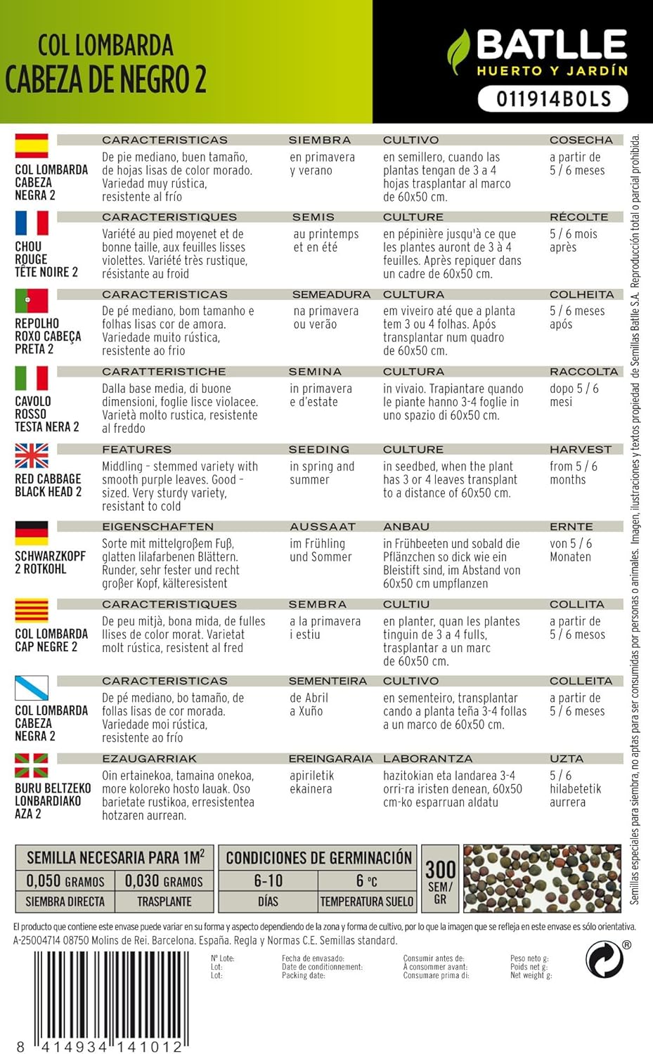 Sementes de couve roxa com cravo biológico Batlle 2