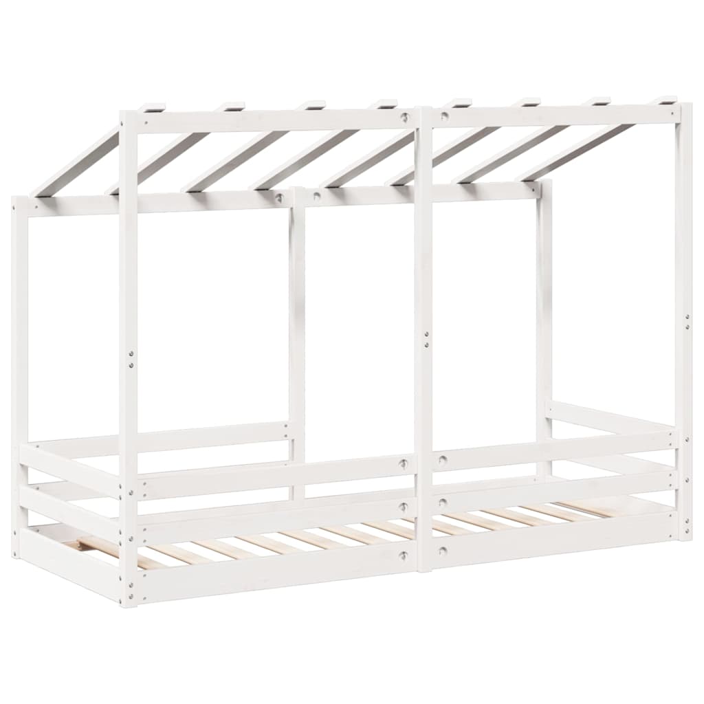 Cama Infantil Con Techo Madera Maciza Pino Blanco 75x190 Cm_5