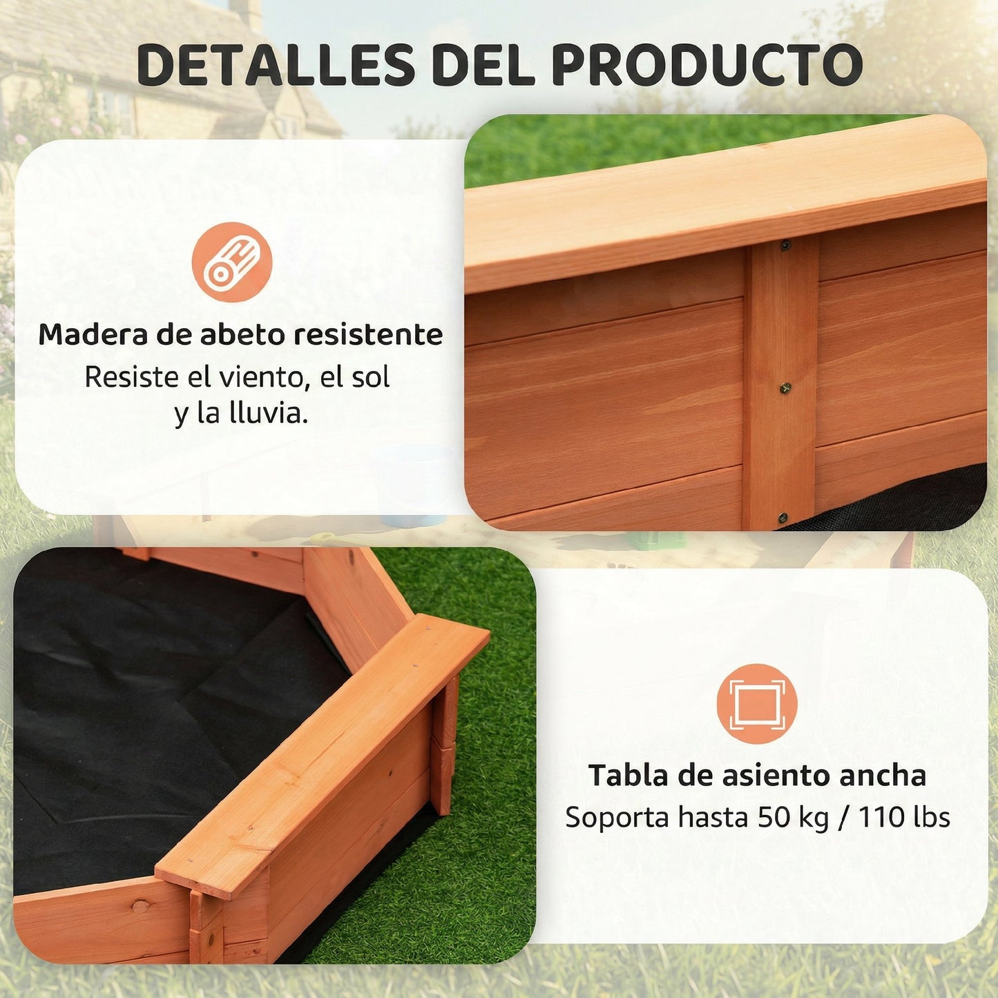 Outsunny Arenero De Madera Para Niños Con Cubierta 139,5x139,5x21,5 Cm Rojo Azul_5