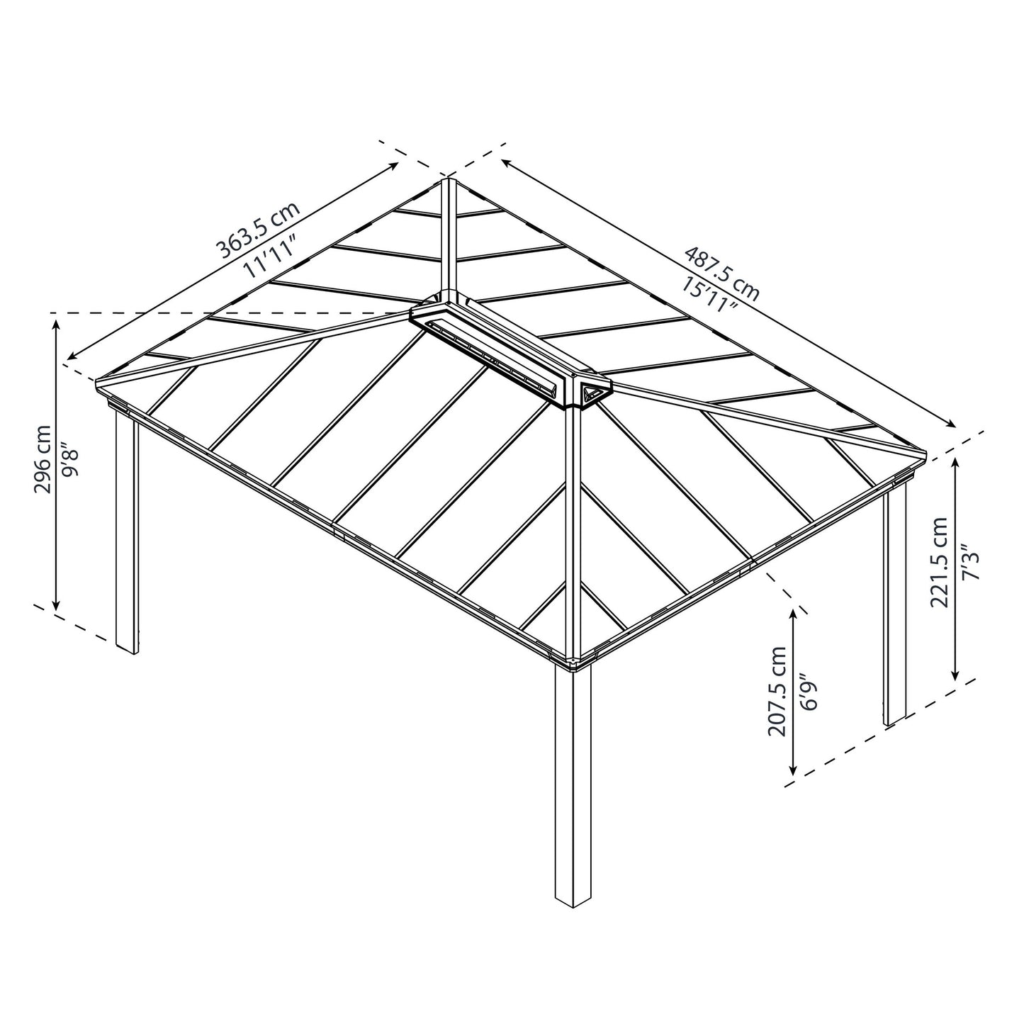 Gazebo sombreado Dallas 360x843 cm