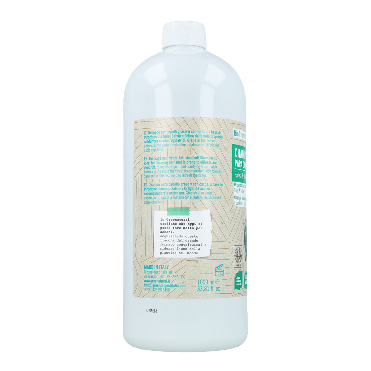 Champô Orgânico para Cabelo Oleoso e Caspa - Sálvia e Urtiga Greenatural 1 L