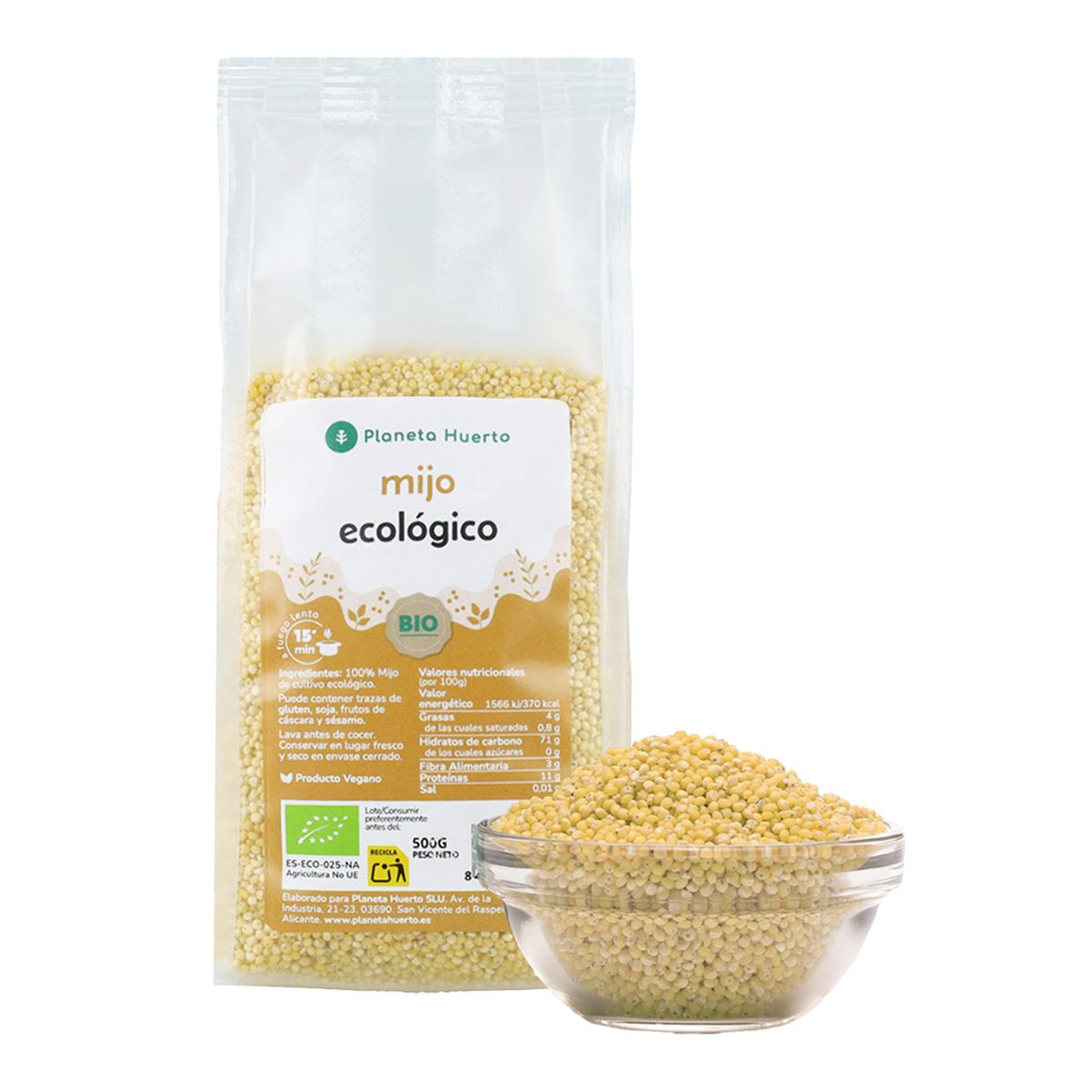 Embalagem de 2x Millet Descascado ECO Planeta Huerto 500 g