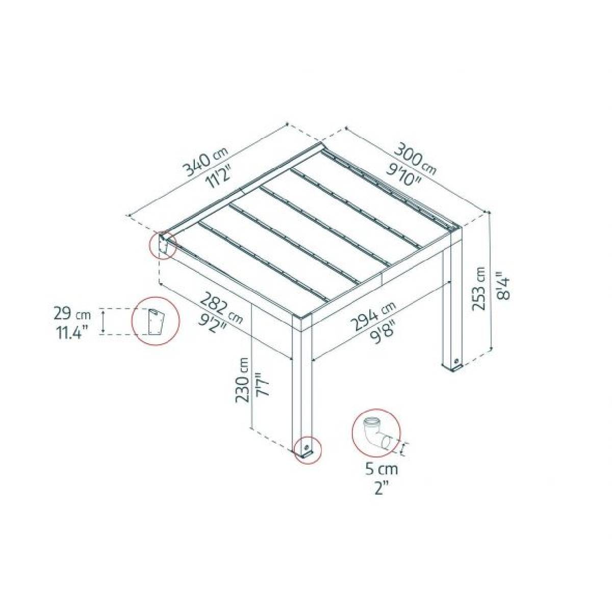 Pérgula anexa em madeira de cedro de Helsínquia 300x340 cm Canopia