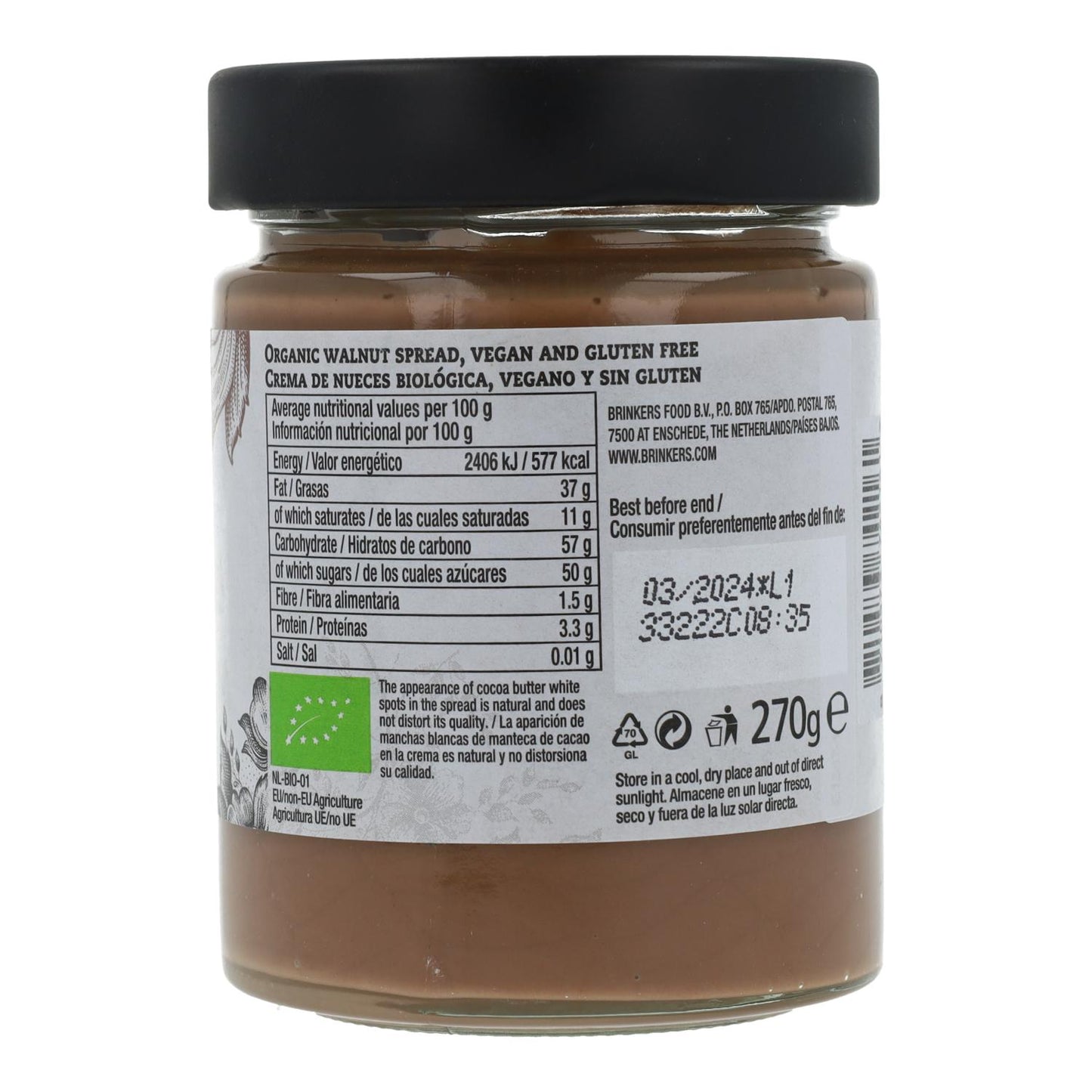 Creme vegan biológico de chocolate e nozes La Vida Vegan 270g