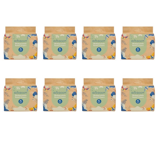 ECOBOOM - Fralda de Bambu Eco Boom. 70% biodegradável, hipoalergénica (tamanho 5/XL, 12-17 kg, embalagem de 8 fraldas, total de 224 fraldas)