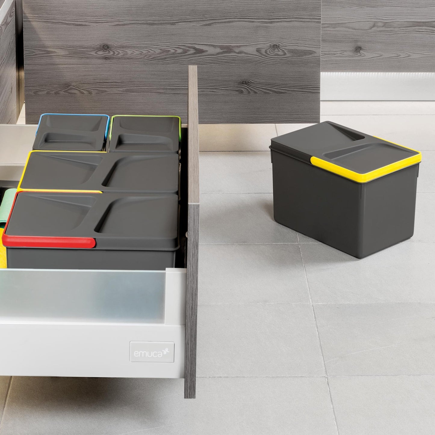 Contenedores para cajón de cocina Recycle, Altura 216, 2x12, Plástico gris antracita Emuca 2 unidades x 12 L