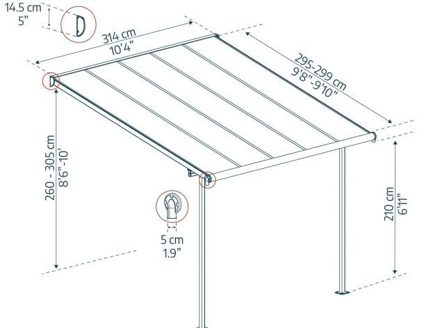 Pérgola anexa Capri 299x314 cm cinzento Canopia da Palram