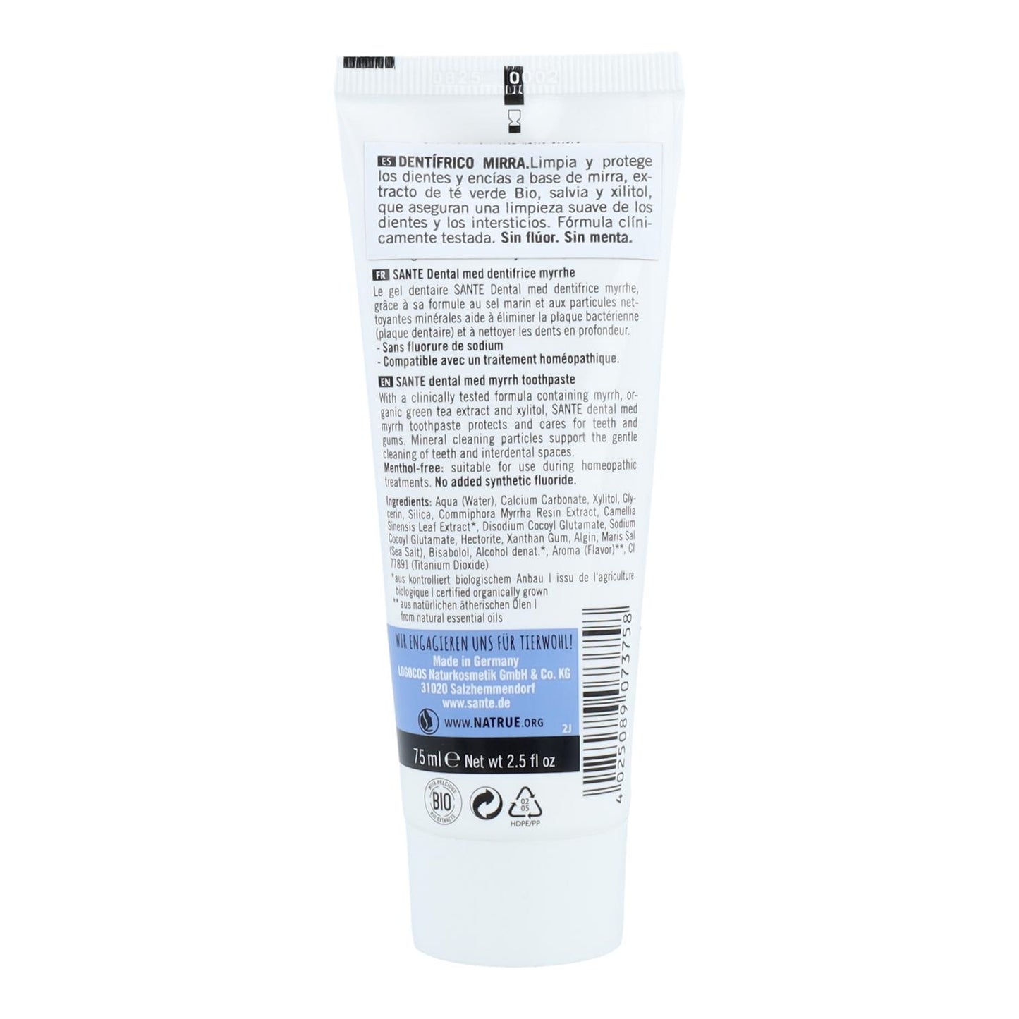 Pasta de dentes Mirra sem flúor Sante, 75 ml