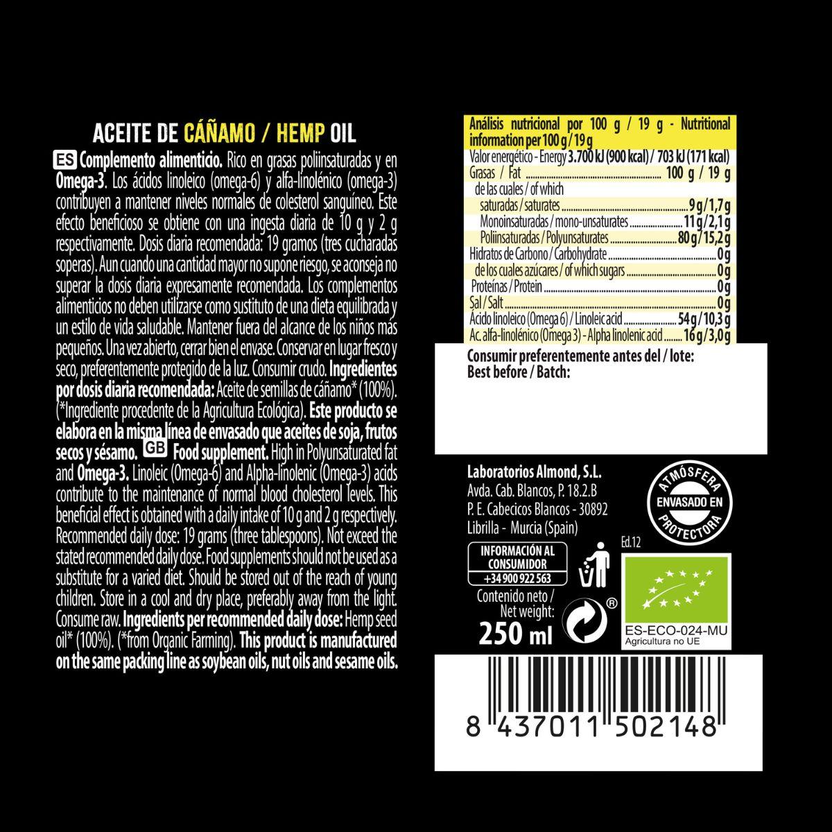 Óleo de Cânhamo Biológico, NaturGreen 250 ml