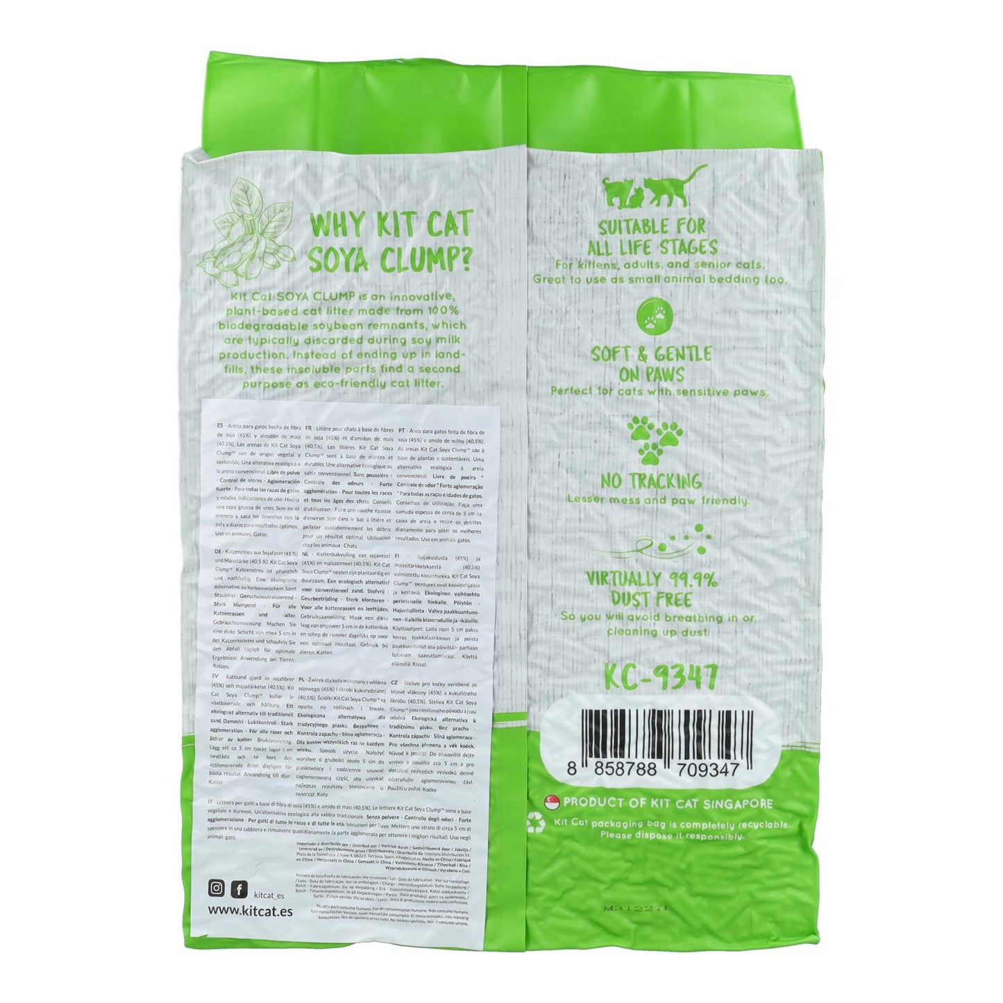 Kit de areia para gatos Eco SoyaClump - Chá verde, 7 L