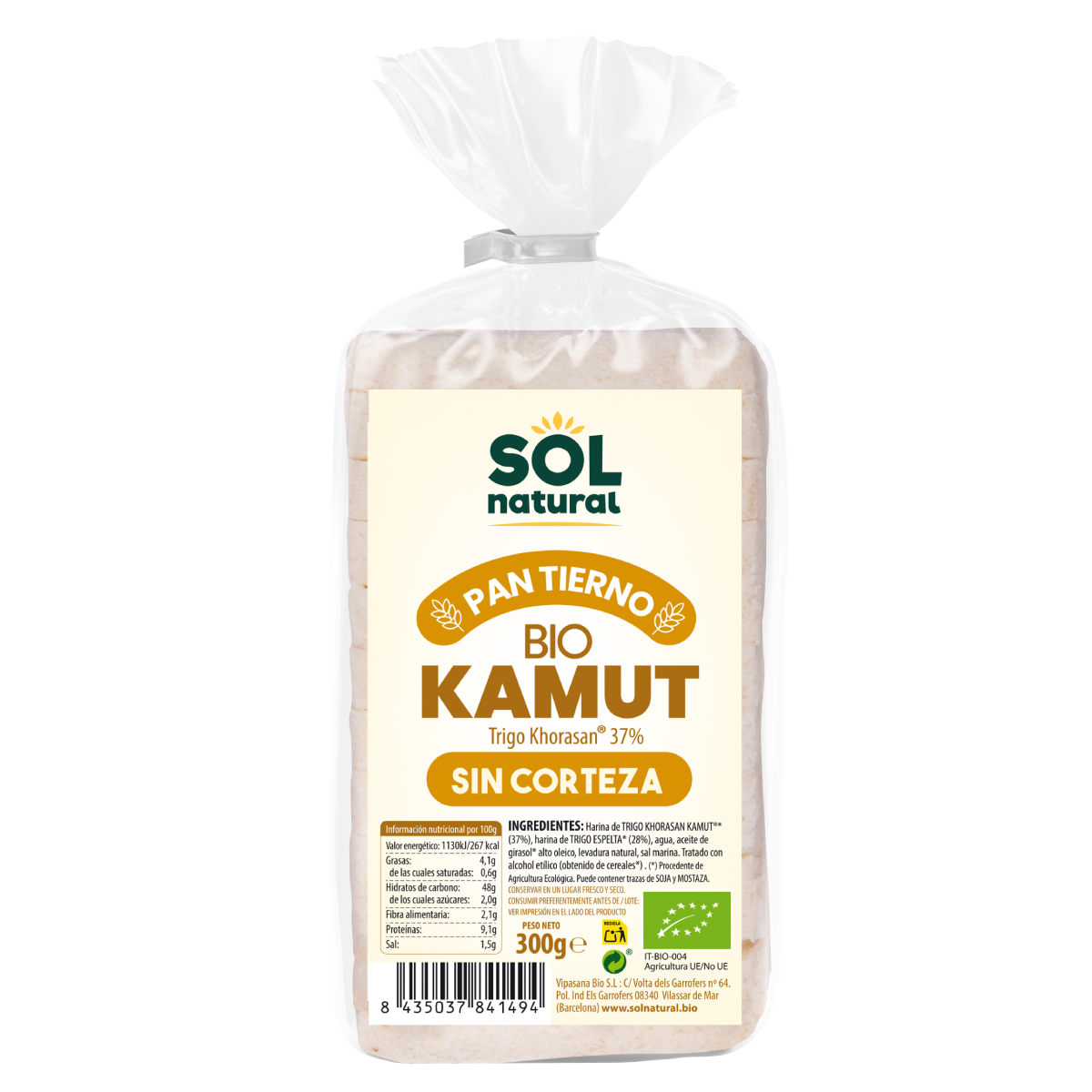 Pão Kamut Biológico Sem Crosta Sol Natural 300 g